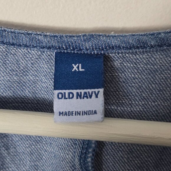 Old Navy Women's Size XL Fit & Flare Twist-Front Denim Maxi Dress Puff Sleeves - Picture 4 of 9